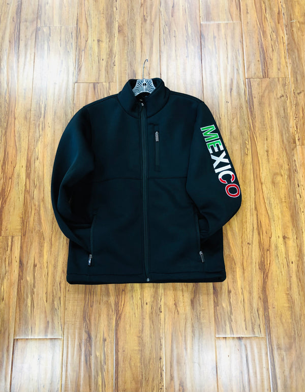 MEN'S BLACK MEXICO FLAG LOGO SLEEVE ZIP-FRONT POLY SHELL JACKET