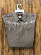 CAMISOLOA CHARRA BORDADA COLOR CAFE. DARK TAN COLOR CHARRO SHIRT , HerraduraDeOro - HerraduraDeOro