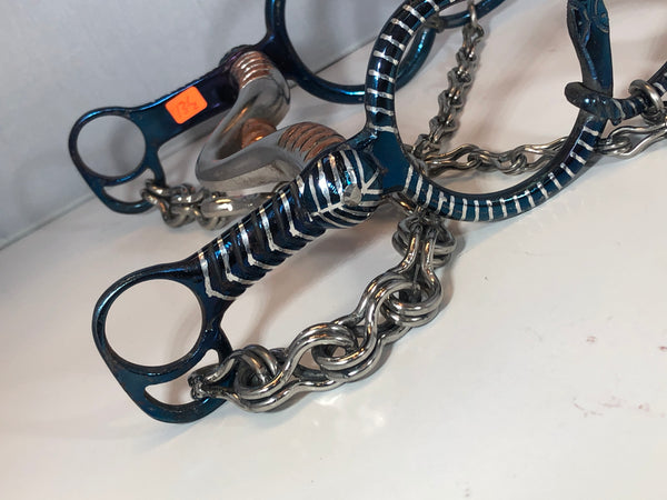 FRENO DE CHARRO AZUL DE CABALLO CON SERPIENTE DE PATAS , HerraduraDeOro - HerraduraDeOro