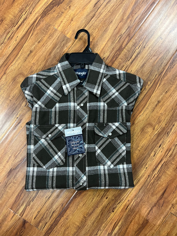 MEN'S WRANGLER RETRO® LONG SLEEVE FLANNEL WESTERN SNAP PLAID SHIRT IN GREEN/WHITE