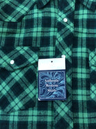 MEN'S WRANGLER RETRO® LONG SLEEVE FLANNEL WESTERN SNAP PLAID SHIRT IN GREEN/BLACK
