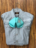 CAMISOLOA CHARRA BORDADA COLOR GRIS. GRAY COLOR CHARRO SHIRT , HerraduraDeOro - HerraduraDeOro