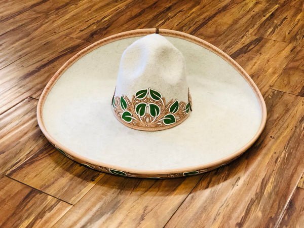 SOMBRERO DE CHARRO DE ADULTO COLOR HUESO CON TOQUILLA Y RIBETE CALADA