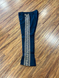 PANTALONES DE CHARRO CON GRECA. AUTHENTIC CHARRO PANTS THAT ARE WINE COLOR WITH TAN SUEDE LEATHER STITCHED STENCEIL ART WORK