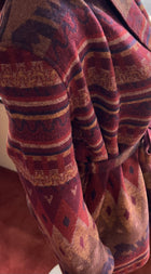 Women's Wine Navajo Tie-Front Blanket Hooded Wrap Jacket
