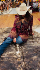 Women's Wine Navajo Tie-Front Blanket Hooded Wrap Jacket