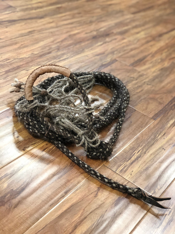 HAND BRAIDED HORSE HAIR BOSAL WITH HORSE HAIR HEADSTALL AND BRAIDED HORSE HAIR MACATE.  BOSAL DE PELO DE CABALLO PARA ARRENDAR.
