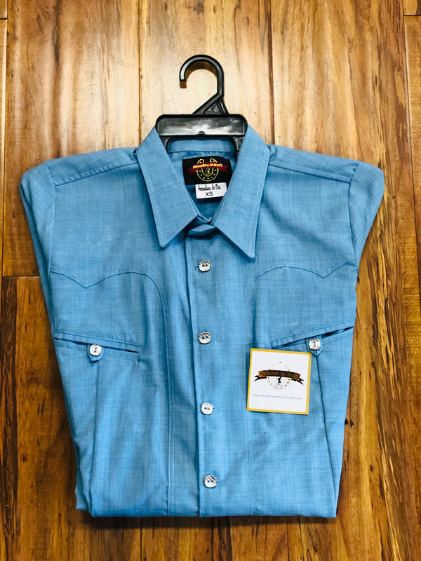 CAMISOLOA CHARRA COLOR AZUL. BLUE COLOR CHARRO SHIRT , HerraduraDeOro - HerraduraDeOro