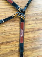 PRECHO PRETAL NEGRO CHARRO DE VAQUETA PARA CABALLO. RICH BLACK CHARRO BREAST COLLAR