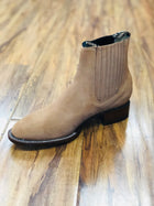 BOTINE CHARRO COLOR MIEL GAMOSA DE DOBLE COSTURA. MEXICAN SUEDE DOUBLE SEAM LEATHER ANKLE BOOT , HerraduraDeOro - HerraduraDeOro